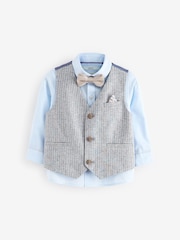 Blue Linen Stripe - Ensemble gilet avec chemises et nœud cravate (3mois-7ans) - Image 1 de 5