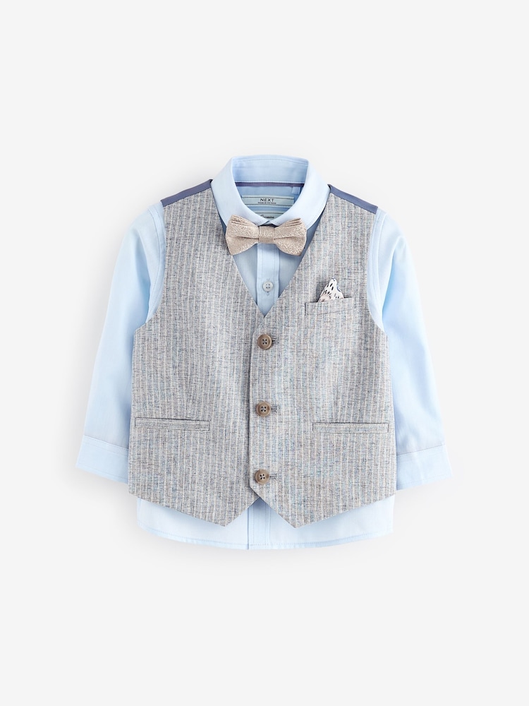 Blue Linen Stripe - Ensemble gilet avec chemises et nœud cravate (3mois-7ans) - Image 1 de 5