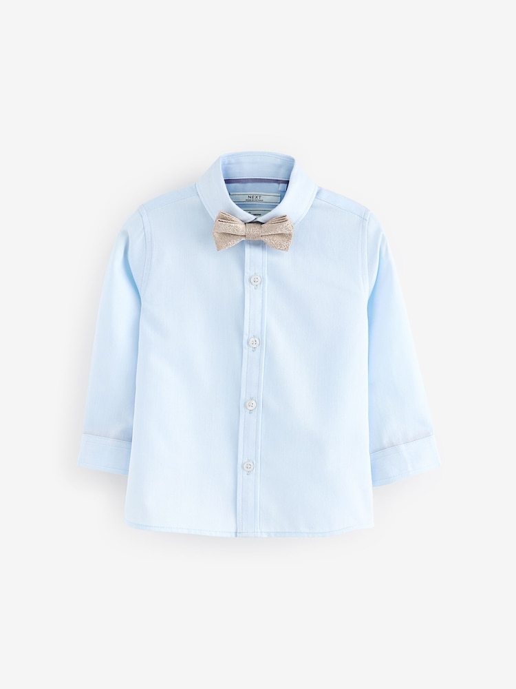 Blue Linen Stripe Waistcoat Set With Shirt And Bow Tie (3mths-7yrs) - Image 3 of 5