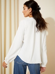 Friends Like These Ivory White Long Sleeve Tie Front Double Ruffle Blouse - Image 4 of 4