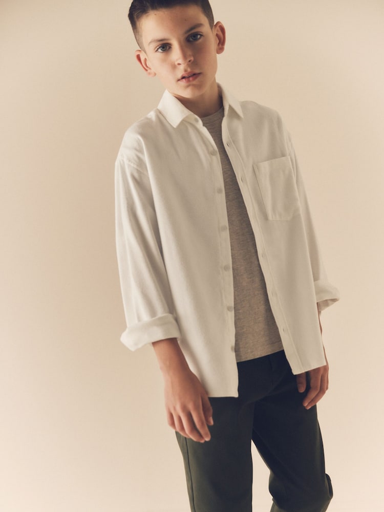 Ecru Plain Long Sleeve Twill Shirt (3-16yrs) - Image 1 of 7 Ecru Plain Long Sleeve Twill Shirt (3-16yrs) - Image 1 of 7