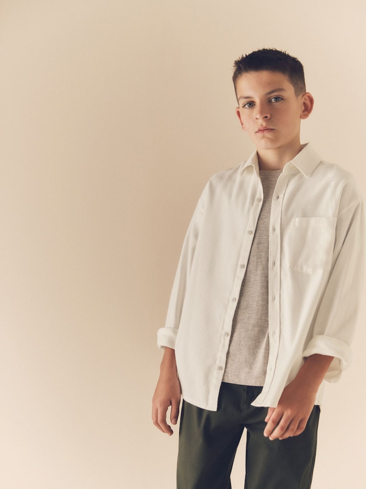 Ecru Plain Long Sleeve Twill Shirt (3-16yrs) - Image 2 of 7 Ecru Plain Long Sleeve Twill Shirt (3-16yrs) - Image 2 of 7