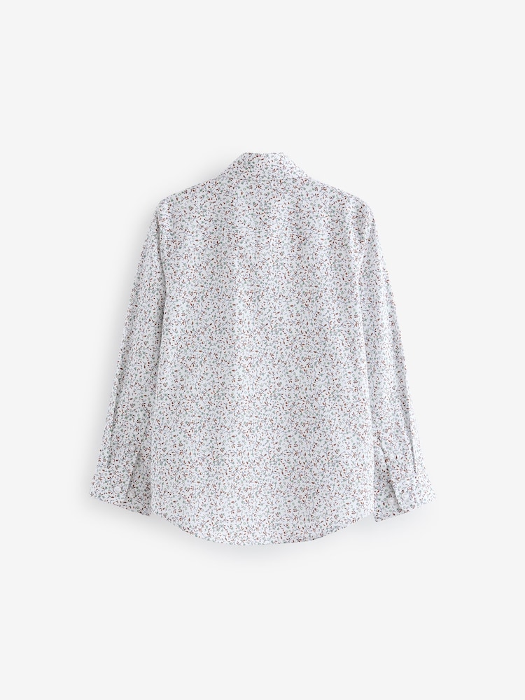 White Ditsy Floral Long Sleeve Printed 100% Cotton Shirt (3-16yrs) - Image 2 of 3