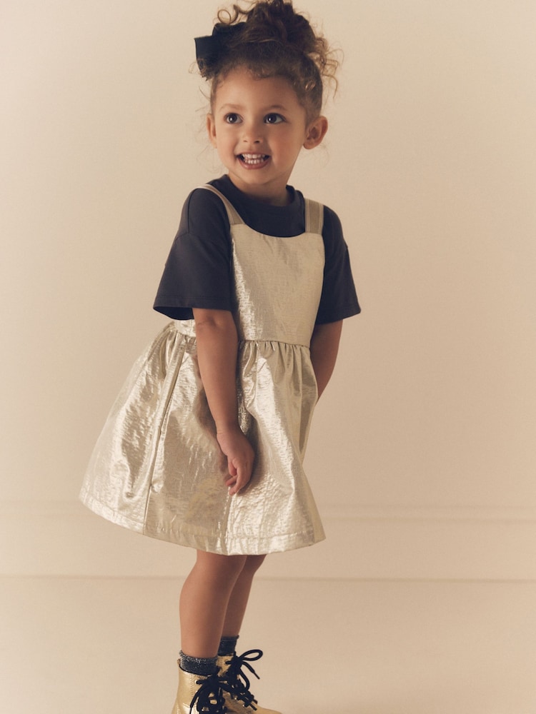 Gold Party Pinafore And T-Shirt Set (3mths-10yrs) - Image 1 of 1 Gold Party Pinafore And T-Shirt Set (3mths-10yrs) - Image 1 of 1