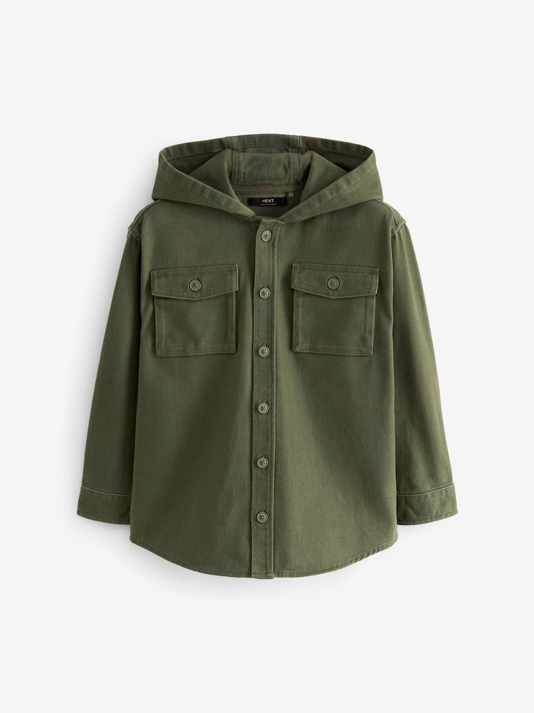 Khaki Green 100% Cotton Hooded Overshirt (3-16yrs) - Image 1 of 3