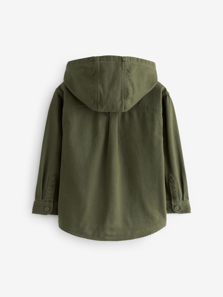 Khaki Green 100% Cotton Hooded Overshirt (3-16yrs) - Image 2 of 3