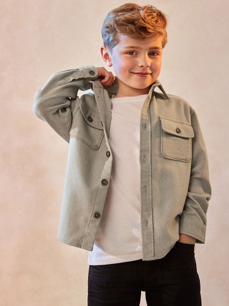 Grey Plain 100% Cotton Overshirt (3-16yrs) - Image 1 of 12