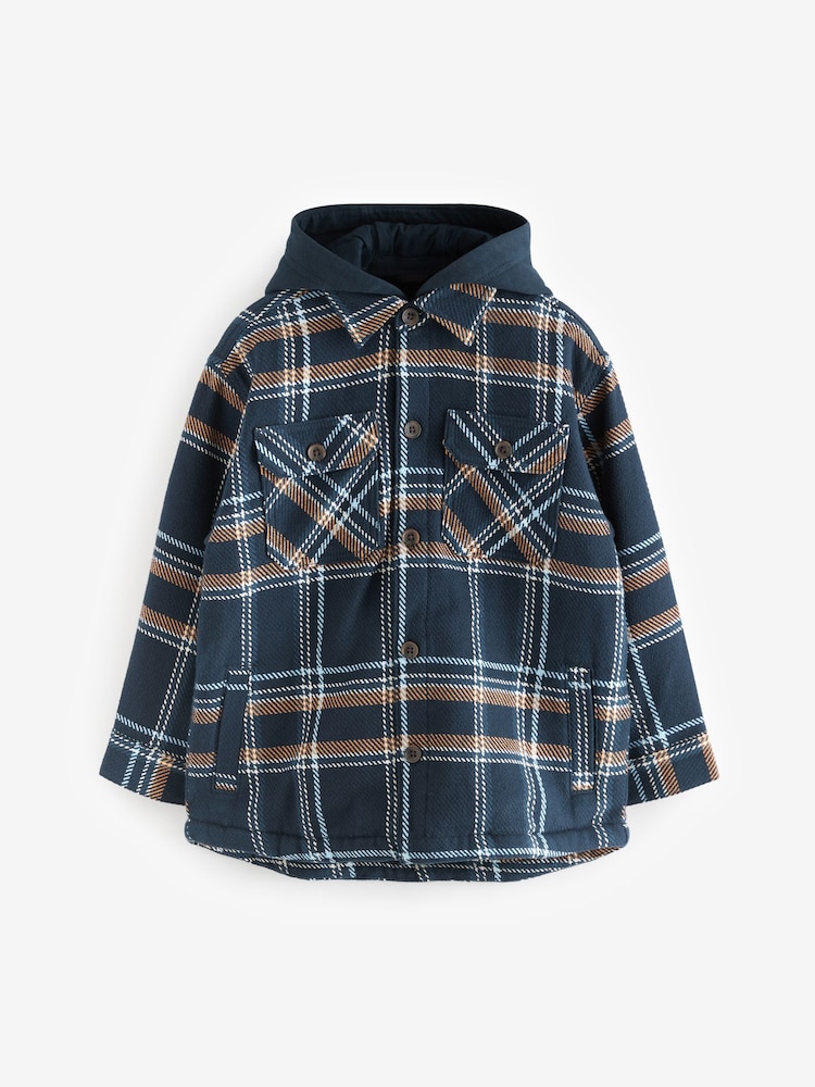 Navy Blue Check Hooded Shacket (3-16yrs) - Image 1 of 5
