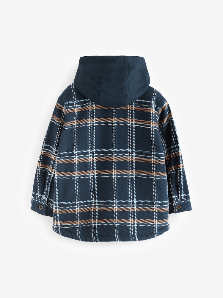 Navy Blue Check Hooded Shacket (3-16yrs) - Image 2 of 5