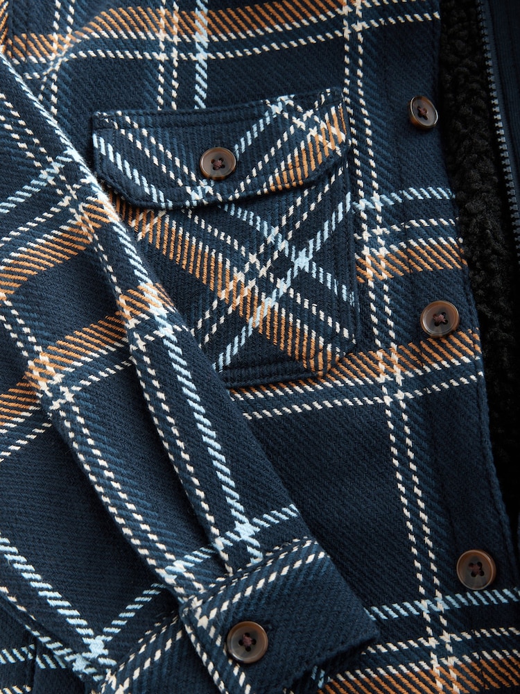Navy Blue Check Hooded Shacket (3-16yrs) - Image 4 of 5