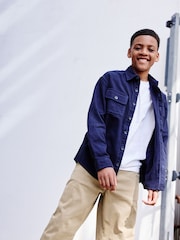 Navy Plain 100% Cotton Overshirt (3-16yrs) - Image 1 of 7