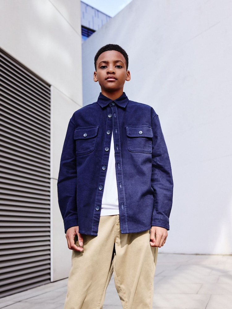 Navy Plain 100% Cotton Overshirt (3-16yrs) - Image 2 of 7 Navy Plain 100% Cotton Overshirt (3-16yrs) - Image 2 of 7