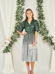 Yumi Green Ombre Sequin Midi Wrap Dress - Image 2 of 5