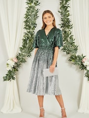 Yumi Green Ombre Sequin Midi Wrap Dress - Image 3 of 5