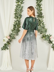 Yumi Green Ombre Sequin Midi Wrap Dress - Image 4 of 5