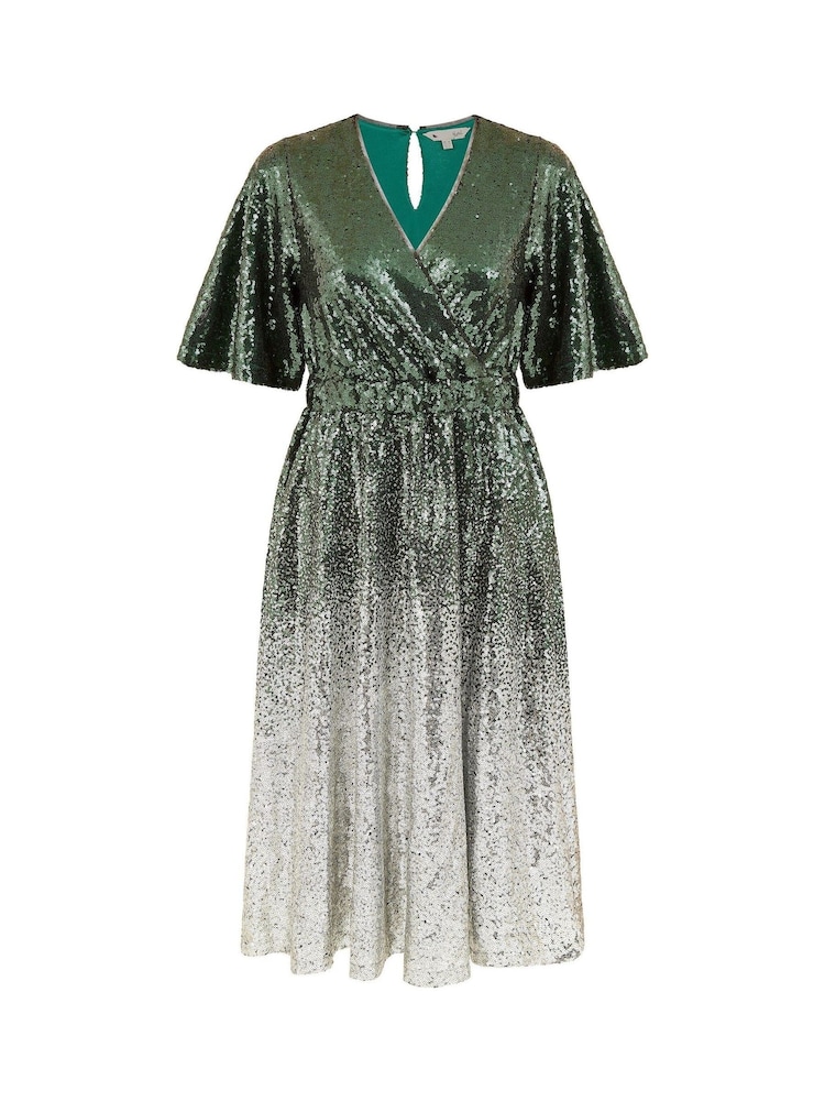 Yumi Green Ombre Sequin Midi Wrap Dress - Image 5 of 5