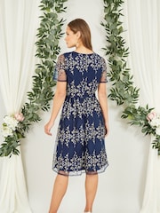 Yumi Blue Embroidered Floral Skater Dress - Image 3 of 4