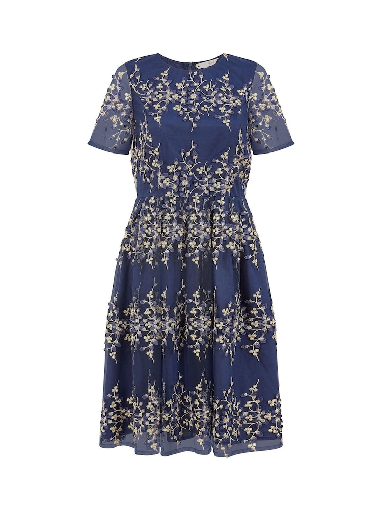 Yumi Blue Embroidered Floral Skater Dress - Image 4 of 4