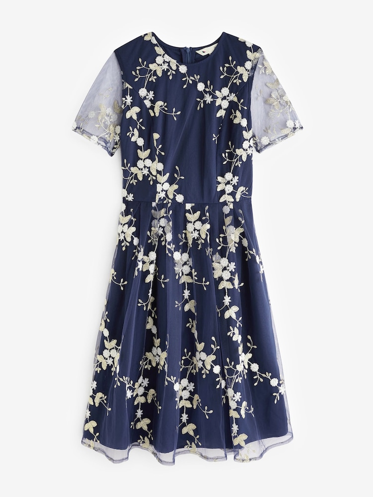 Blau - Yumi Skaterkleid mit Blumenstickerei - Bild 5 von 5