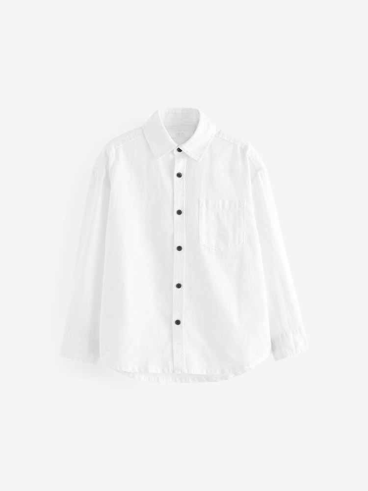 White Long Sleeve Linen Relax Fit Shirt (3-16yrs) - Image 1 of 3 White Long Sleeve Linen Relax Fit Shirt (3-16yrs) - Image 1 of 3