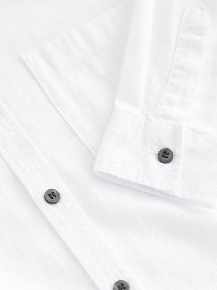 White Long Sleeve Linen Relax Fit Shirt (3-16yrs) - Image 3 of 3 White Long Sleeve Linen Relax Fit Shirt (3-16yrs) - Image 3 of 3