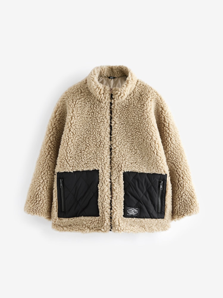 Ecru Zip Thru Borg Shacket (3-16yrs) - Image 1 of 4