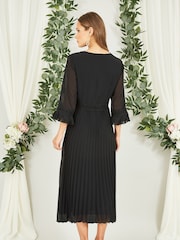 Yumi Black Embroidered Panel Midi Dress With Pleats - Image 2 of 5