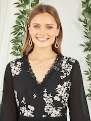Yumi Black Embroidered Panel Midi Dress With Pleats - Image 4 of 5