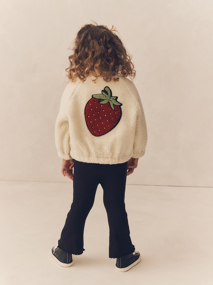 Cream Strawberry Borg Fleece Bomber Jacket (3mths-8yrs) - Image 3 of 7
