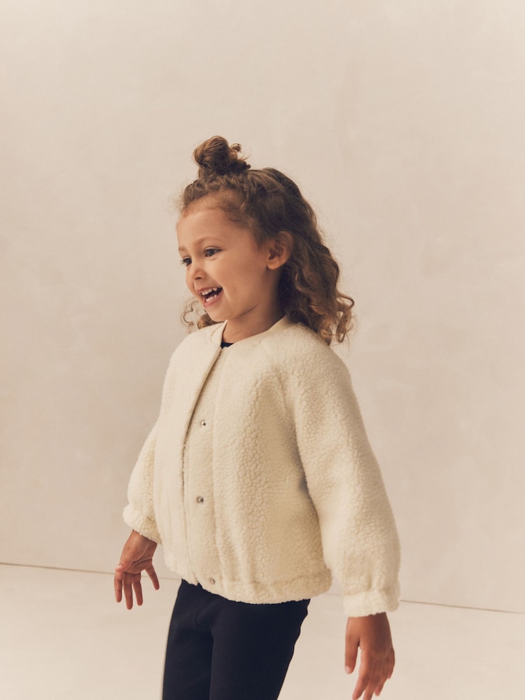 Cream Strawberry Borg Fleece Bomber Jacket (3mths-8yrs) - Image 4 of 7