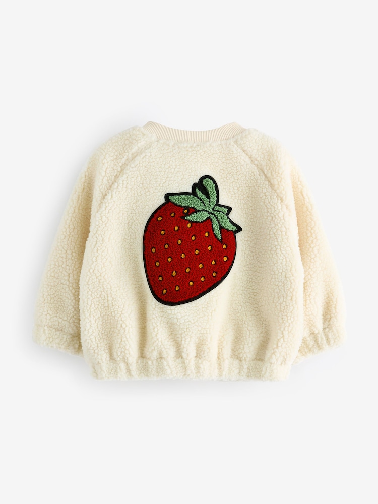 Cream Strawberry Borg Fleece Bomber Jacket (3mths-8yrs) - Image 6 of 7