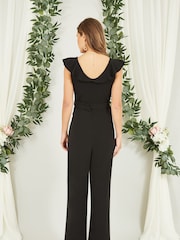Mela Black Jumpsuit With Gold Buckle and Frill Detail - Image 2 of 5