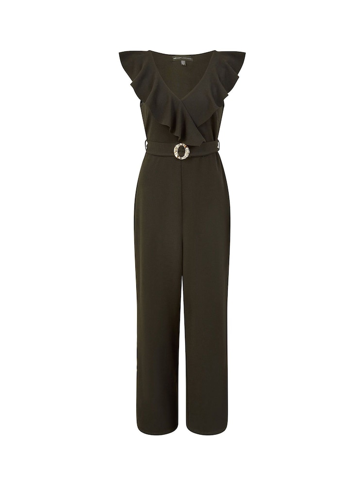 Mela Black Jumpsuit With Gold Buckle and Frill Detail - Image 5 of 5