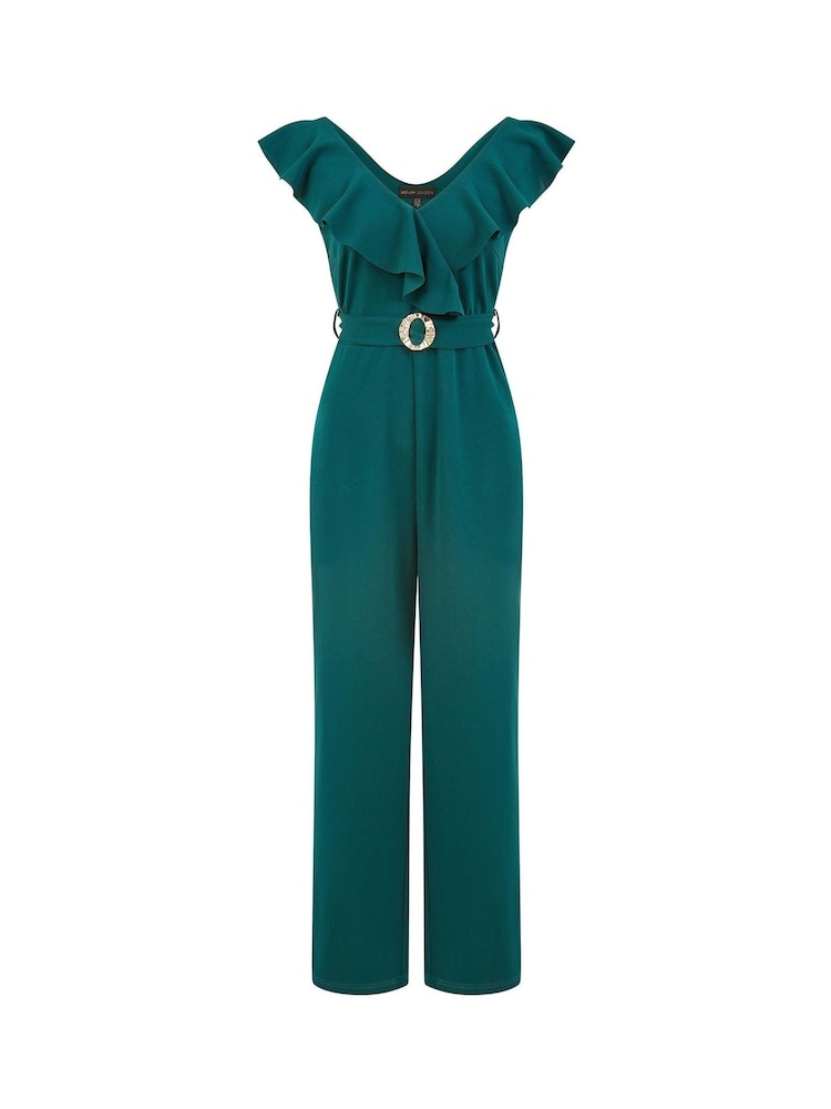 Mela Green Jumpsuit With Gold Buckle and Frill Detail - Image 4 of 4 Mela Green Jumpsuit With Gold Buckle and Frill Detail - Image 4 of 4