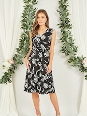 Mela Black Satin Floral Wrap Skater Midi Dress - Image 3 of 5