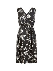 Mela Black Satin Floral Wrap Skater Midi Dress - Image 5 of 5