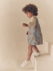 Blue Floral Denim Printed Pinafore And 100% Cotton Sweater Set (12mths-8yrs) - Image 4 of 11