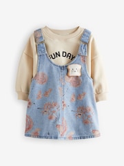 Blue Floral Denim Printed Pinafore And 100% Cotton Sweater Set (12mths-8yrs) - Image 8 of 11