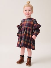 Purple 100% Cotton Check Frill Dress (3mths-8yrs) - Image 2 of 8
