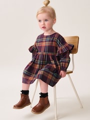 Purple 100% Cotton Check Frill Dress (3mths-8yrs) - Image 3 of 8