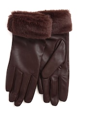 Jones Bootmaker Brown Faux Fur Cuffed Leather Gloves - Image 1 of 1