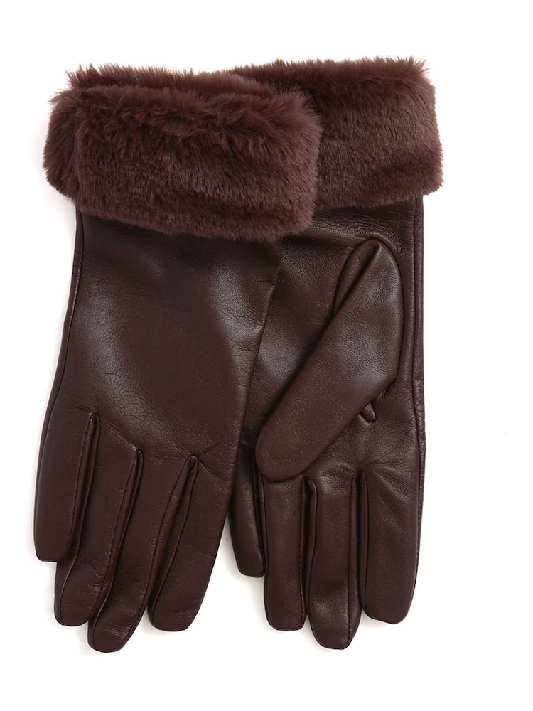 Jones Bootmaker Brown Faux Fur Cuffed Leather Gloves - Image 1 of 1