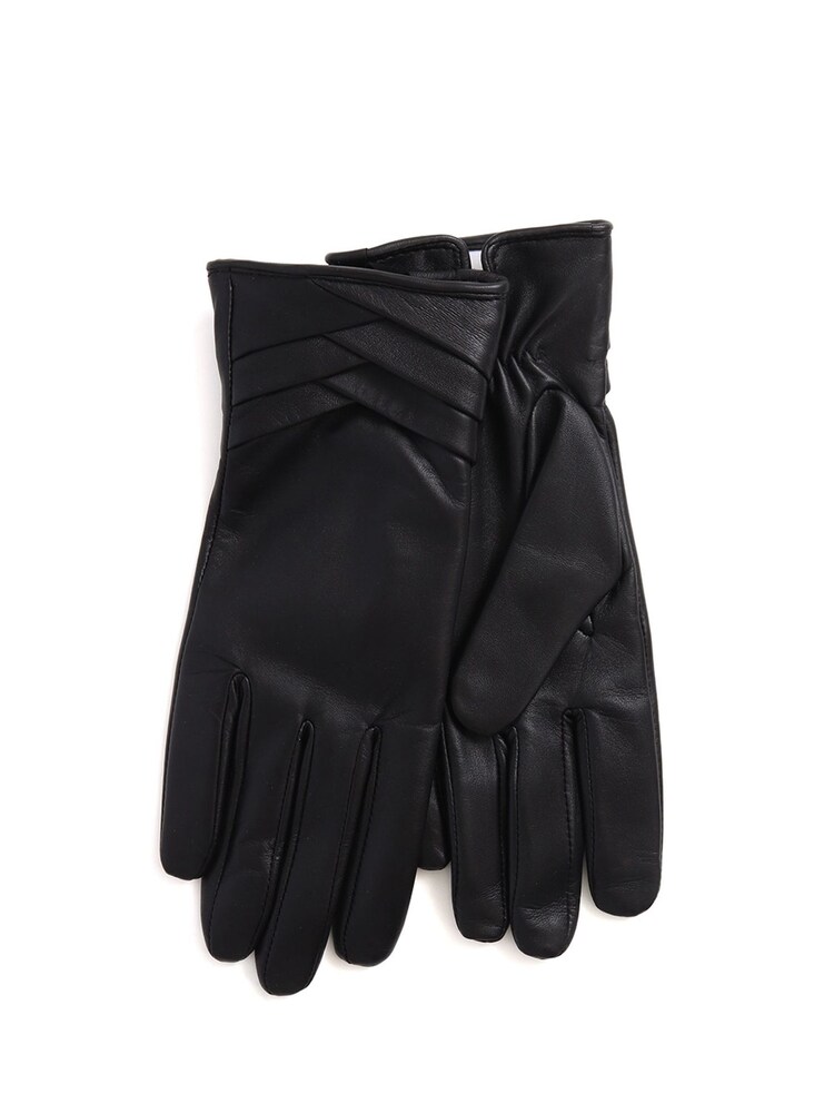 Jones Bootmaker Woven Detail Leather Black Gloves - Image 1 of 1