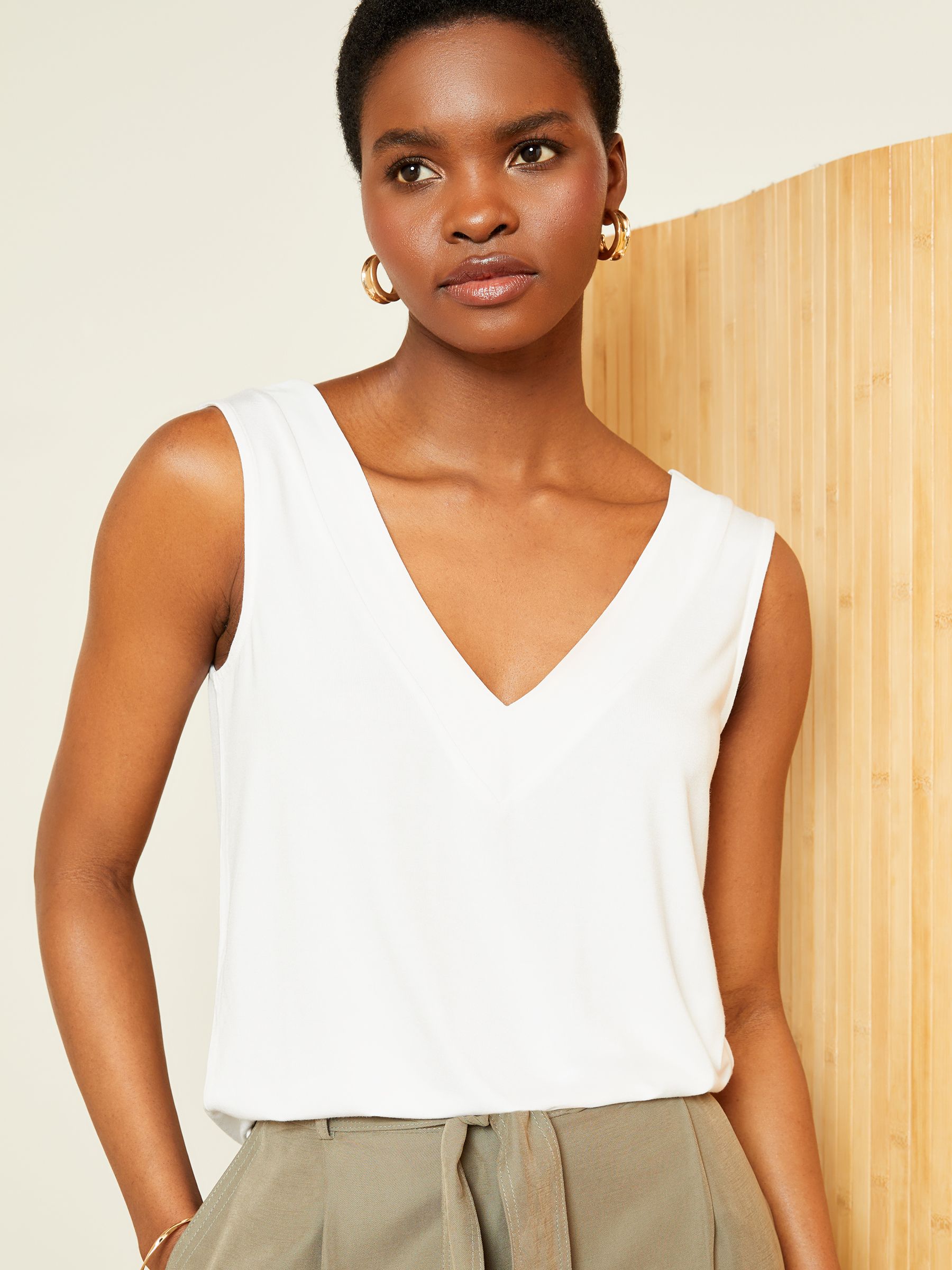 Buy Love & Roses Ivory White Chiffon Trim Jersey V Neck Vest from Next  Luxembourg