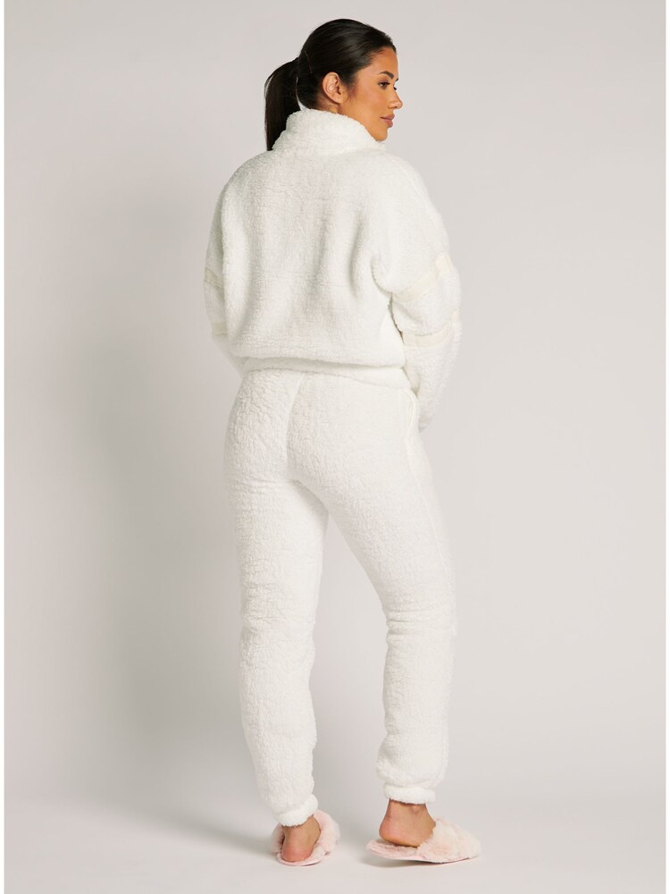 Boux Avenue Cream Panelled Tape Long Fleece Borg Pyjamas Lounge Set - Image 2 of 4