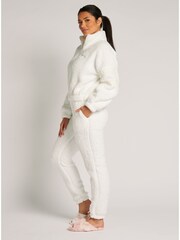 Boux Avenue Cream Panelled Tape Long Fleece Borg Pyjamas Lounge Set - Image 3 of 4