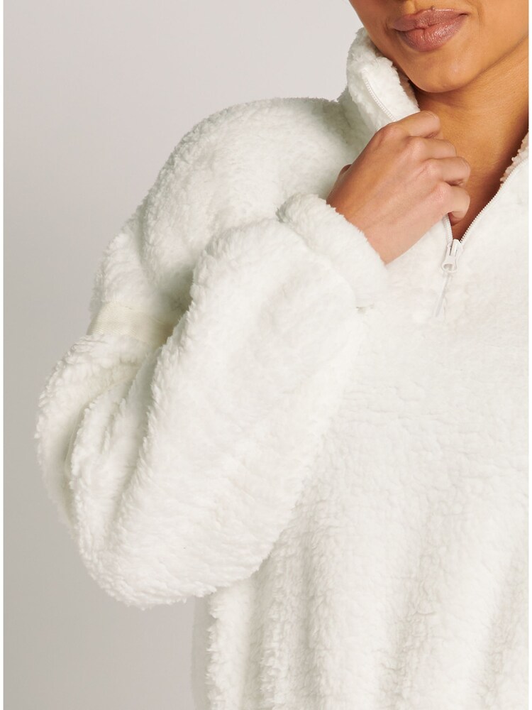 Boux Avenue Cream Panelled Tape Long Fleece Borg Pyjamas Lounge Set - Image 4 of 4