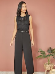 Yumi Black Straight Leg Crepe Trousers With Belt - Image 1 of 5