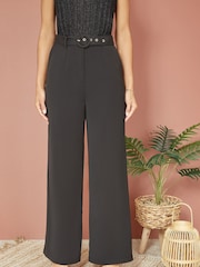 Yumi Black Straight Leg Crepe Trousers With Belt - Image 2 of 5