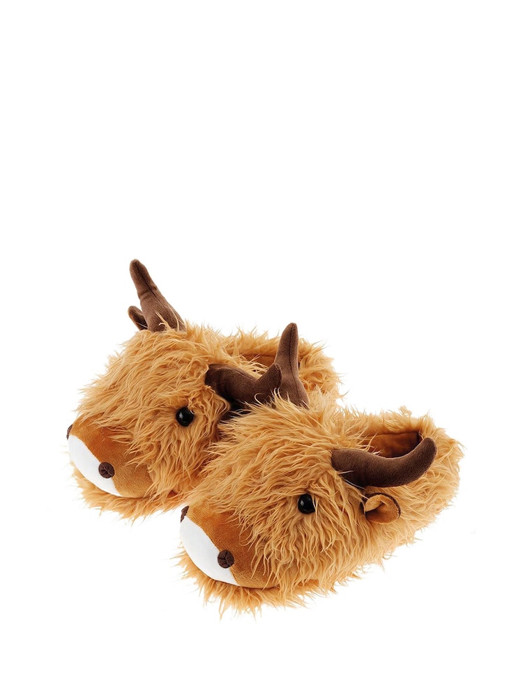 MenKind Brown Fuzzy Friends Highland Cow Slippers - Image 4 of 4